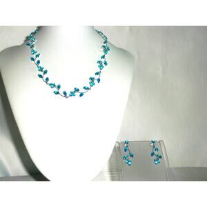 Aqua teal vine necklace set, prom wedding MOB party formal evening necklace set